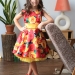 Платье для девочки нарядное БУШОН ST30, стиляги цвет красный/желтый пояс желтый, принт цветы